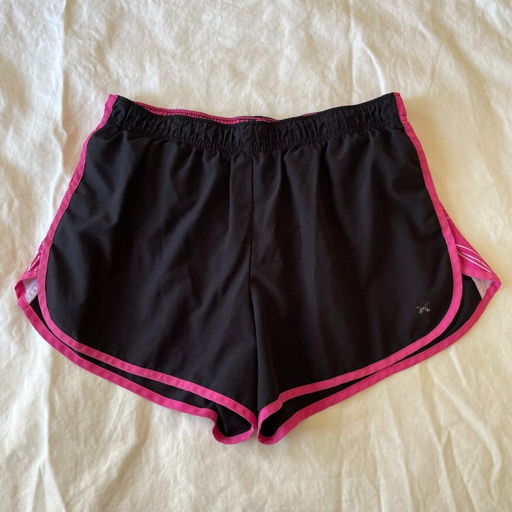 Black Athletic Dolphin Shorts with Swirly Pink Side Panels
